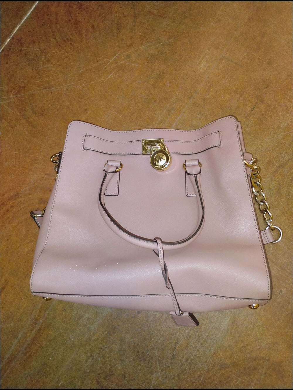 Michael Kors Blush Pink Leather Tote with Gold-Tone Chain